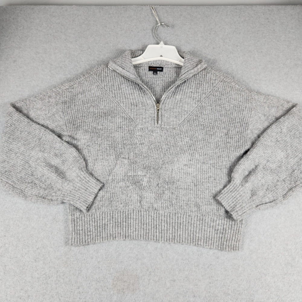 Ambiance Apparel Sweater Womens Large Gray Heather Rib Knit Quarter Zip Ribbed